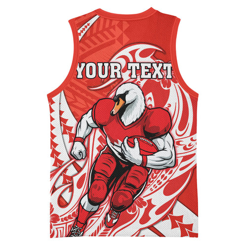 Personalized Sydney Swans Basketball Jersey Polynesian Tribal Swan Mascot With Hibiscus Floral Art