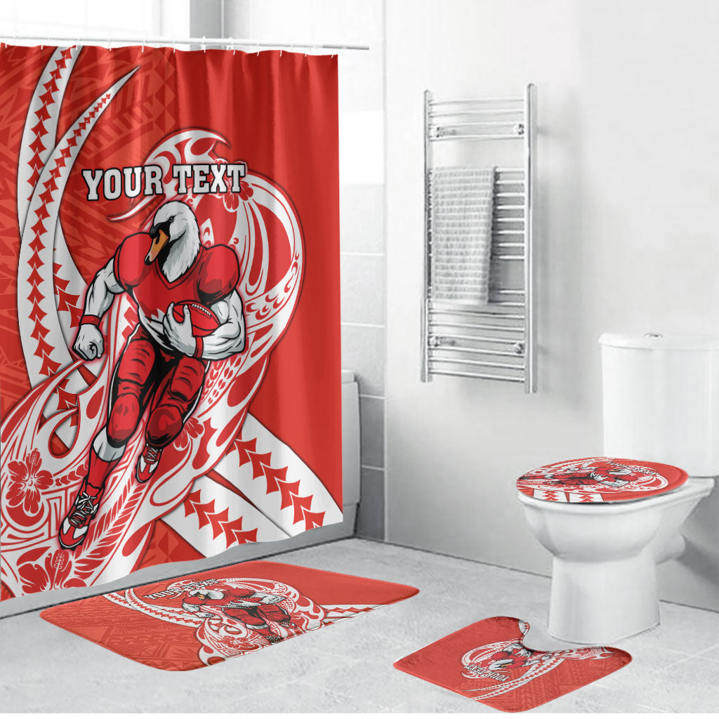 Personalized Sydney Swans Bathroom Set Polynesian Tribal Swan Mascot With Hibiscus Floral Art