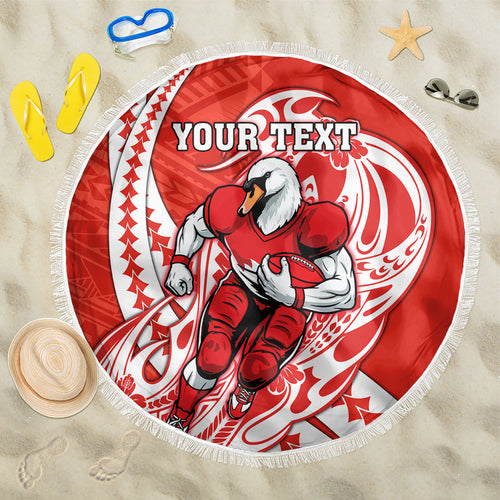Personalized Sydney Swans Beach Blanket Polynesian Tribal Swan Mascot With Hibiscus Floral Art