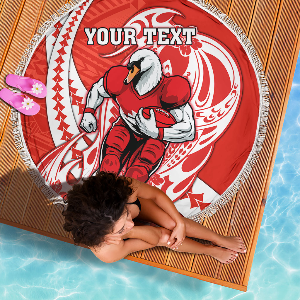 Personalized Sydney Swans Beach Blanket Polynesian Tribal Swan Mascot With Hibiscus Floral Art