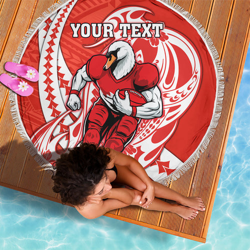 Personalized Sydney Swans Beach Blanket Polynesian Tribal Swan Mascot With Hibiscus Floral Art
