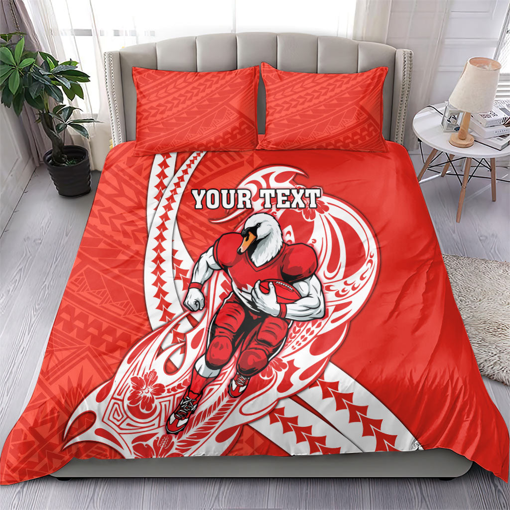 Personalized Sydney Swans Bedding Set Polynesian Tribal Swan Mascot With Hibiscus Floral Art
