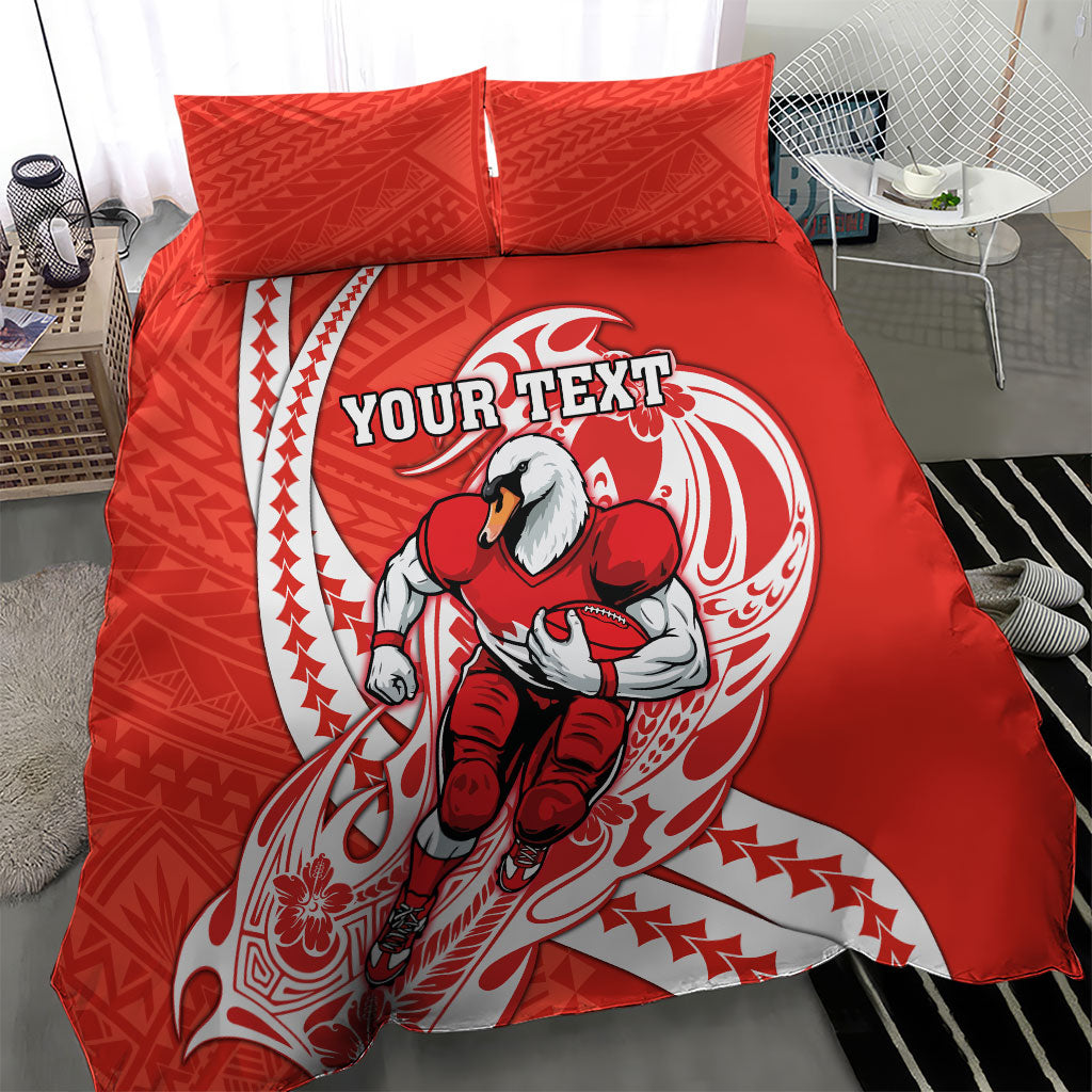 Personalized Sydney Swans Bedding Set Polynesian Tribal Swan Mascot With Hibiscus Floral Art