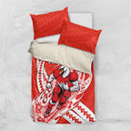Personalized Sydney Swans Bedding Set Polynesian Tribal Swan Mascot With Hibiscus Floral Art