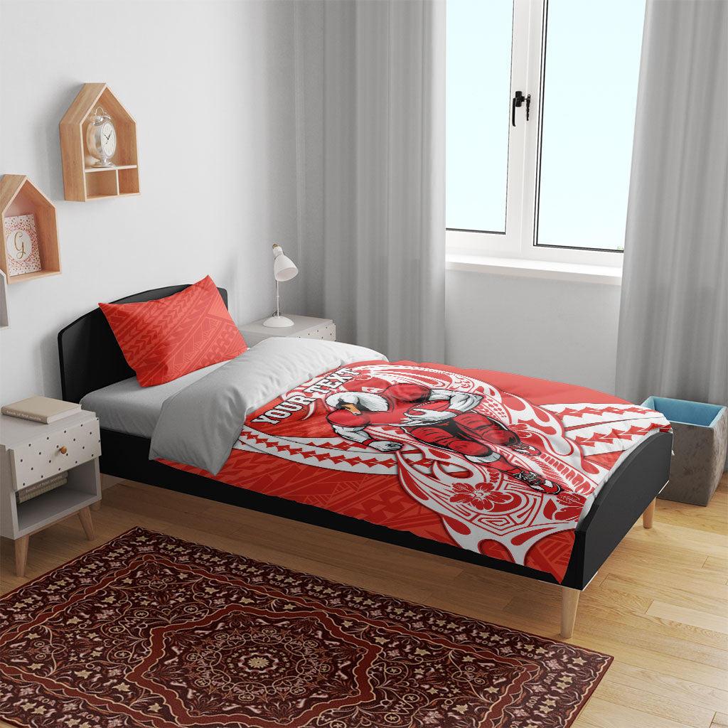Personalized Sydney Swans Bedding Set Polynesian Tribal Swan Mascot With Hibiscus Floral Art