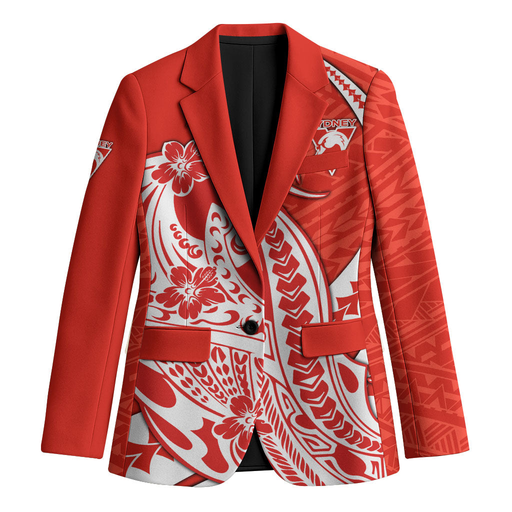 Personalized Sydney Swans Blazer Polynesian Tribal Swan Mascot With Hibiscus Floral Art