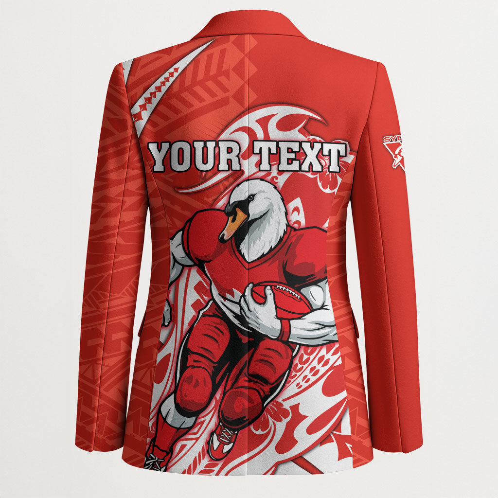 Personalized Sydney Swans Blazer Polynesian Tribal Swan Mascot With Hibiscus Floral Art
