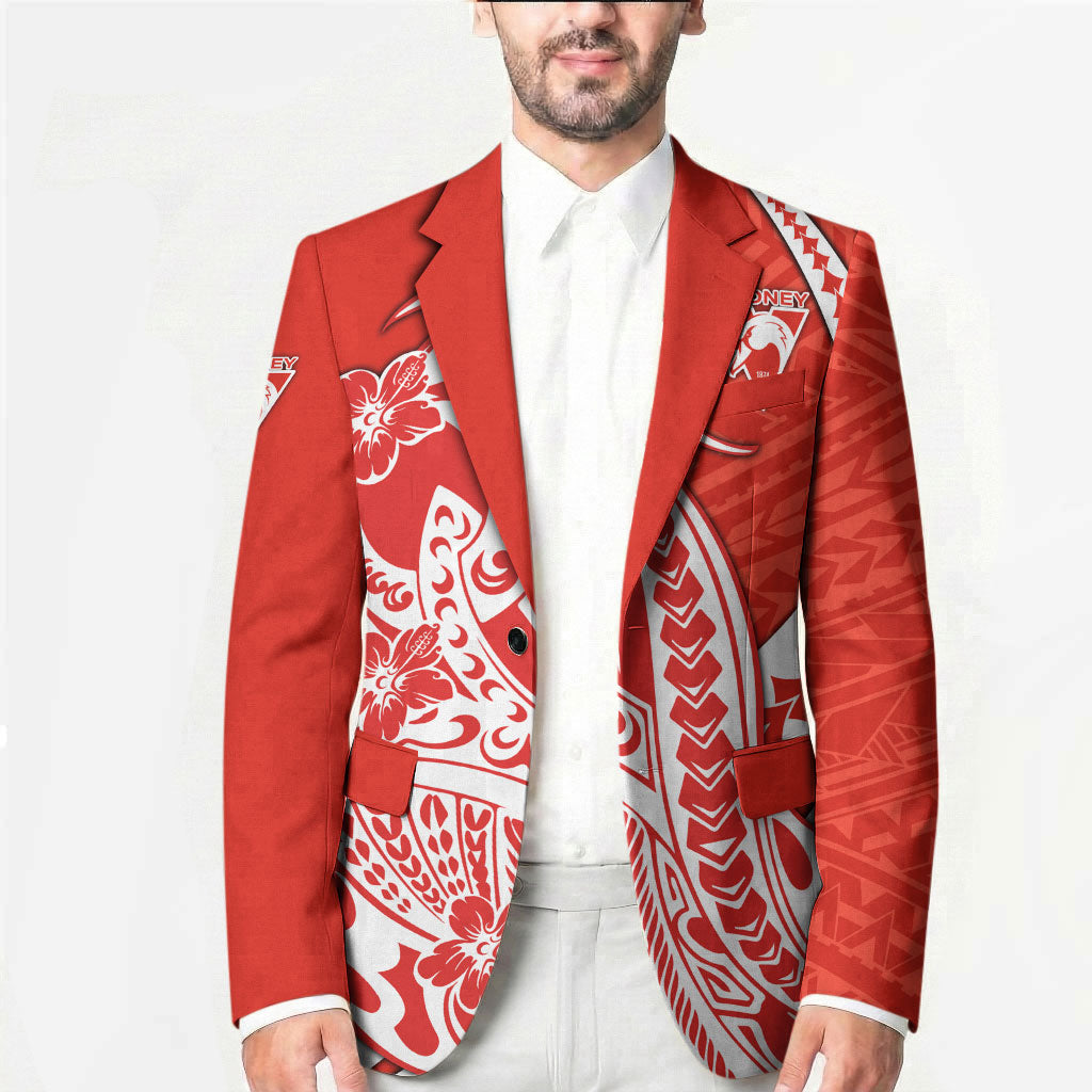 Personalized Sydney Swans Blazer Polynesian Tribal Swan Mascot With Hibiscus Floral Art