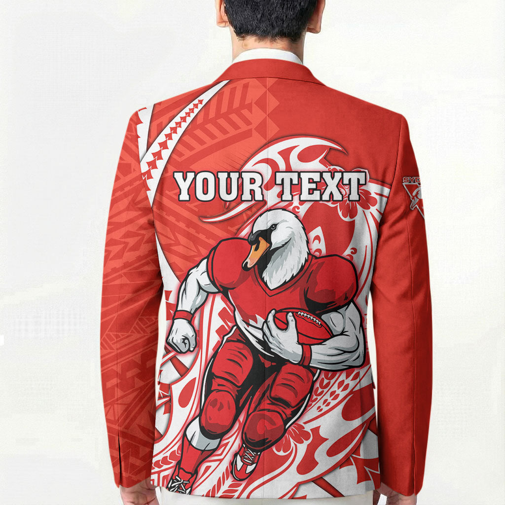 Personalized Sydney Swans Blazer Polynesian Tribal Swan Mascot With Hibiscus Floral Art