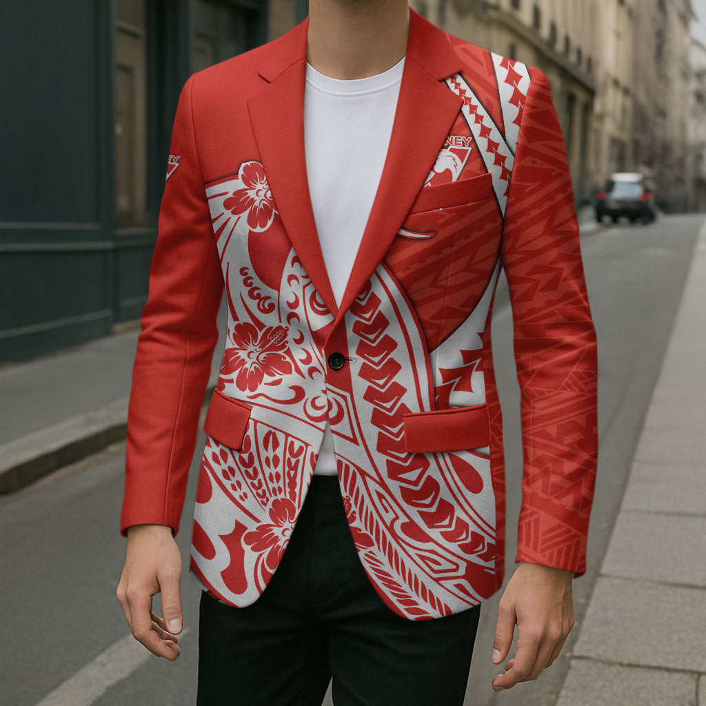 Personalized Sydney Swans Blazer Polynesian Tribal Swan Mascot With Hibiscus Floral Art