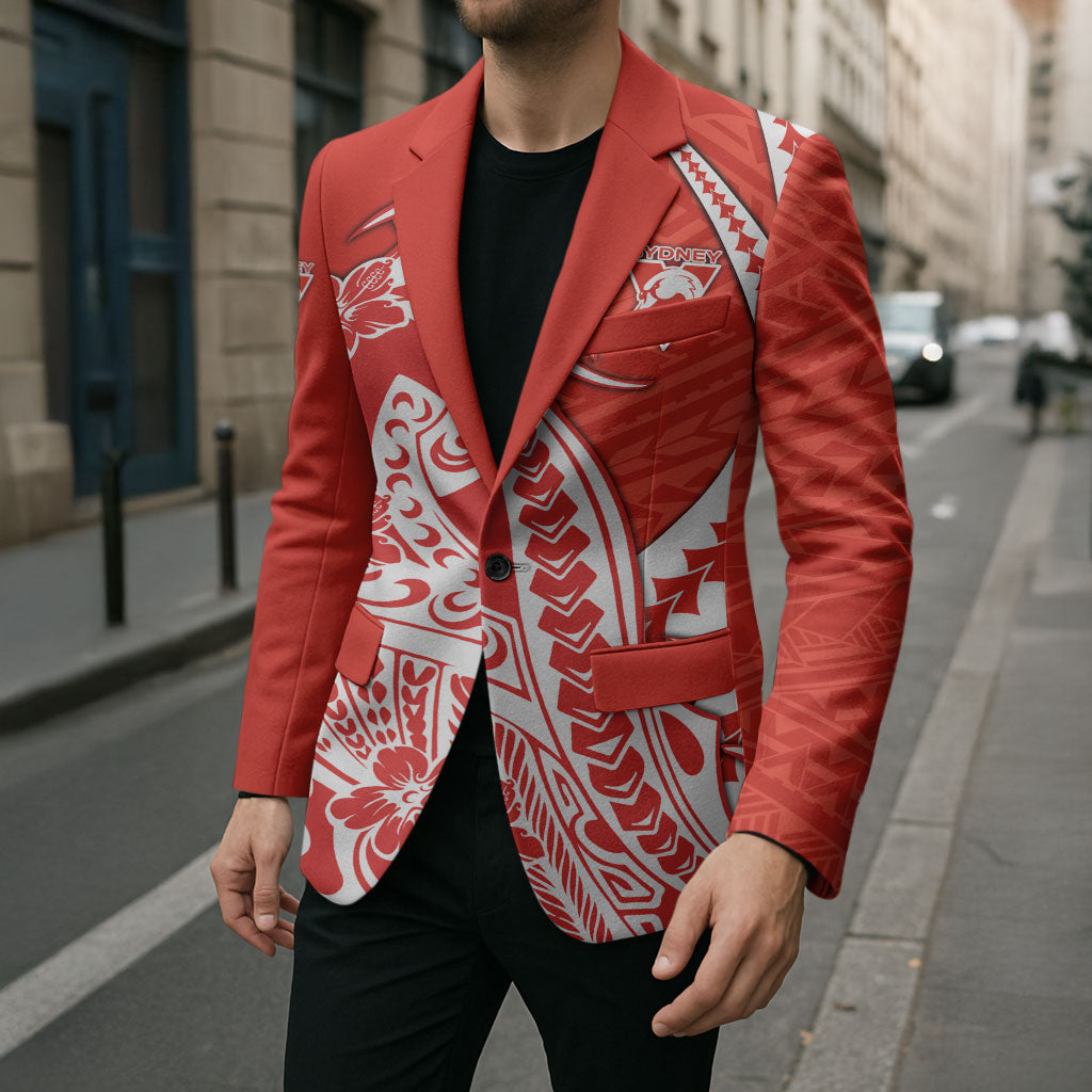 Personalized Sydney Swans Blazer Polynesian Tribal Swan Mascot With Hibiscus Floral Art