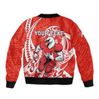 Personalized Sydney Swans Bomber Jacket Polynesian Tribal Swan Mascot With Hibiscus Floral Art