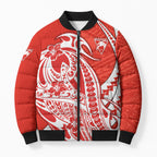 Personalized Sydney Swans Bomber Puffer Jacket Polynesian Tribal Swan Mascot With Hibiscus Floral Art