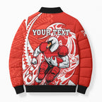 Personalized Sydney Swans Bomber Puffer Jacket Polynesian Tribal Swan Mascot With Hibiscus Floral Art