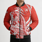 Personalized Sydney Swans Bomber Puffer Jacket Polynesian Tribal Swan Mascot With Hibiscus Floral Art