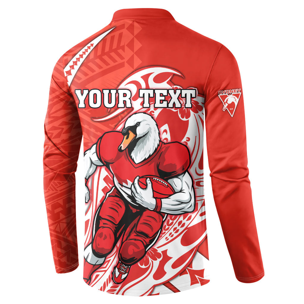 Personalized Sydney Swans Button Sweatshirt Polynesian Tribal Swan Mascot With Hibiscus Floral Art