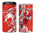 Personalized Sydney Swans 4 in 1 Can Cooler Tumbler Polynesian Tribal Swan Mascot With Hibiscus Floral Art