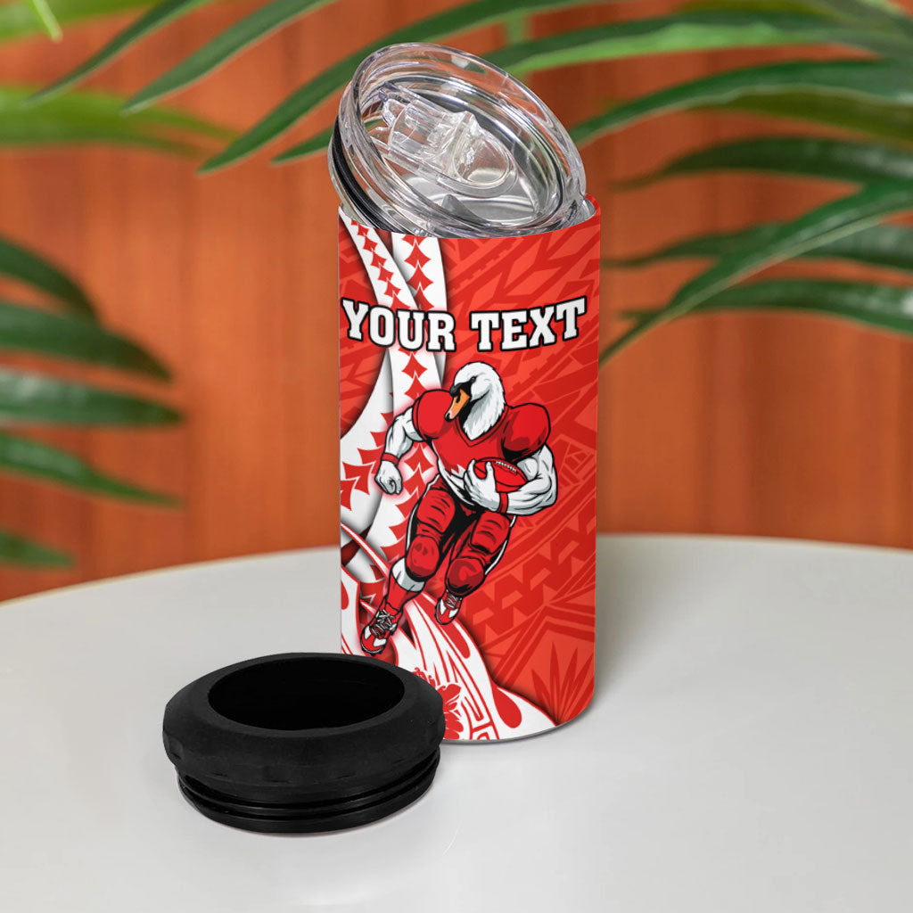 Personalized Sydney Swans 4 in 1 Can Cooler Tumbler Polynesian Tribal Swan Mascot With Hibiscus Floral Art