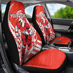 Personalized Sydney Swans Car Seat Cover Polynesian Tribal Swan Mascot With Hibiscus Floral Art