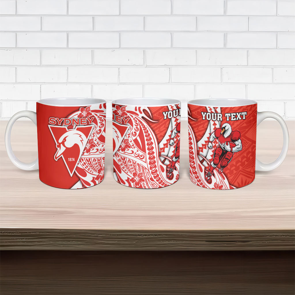 Personalized Sydney Swans Ceramic Mug Polynesian Tribal Swan Mascot With Hibiscus Floral Art