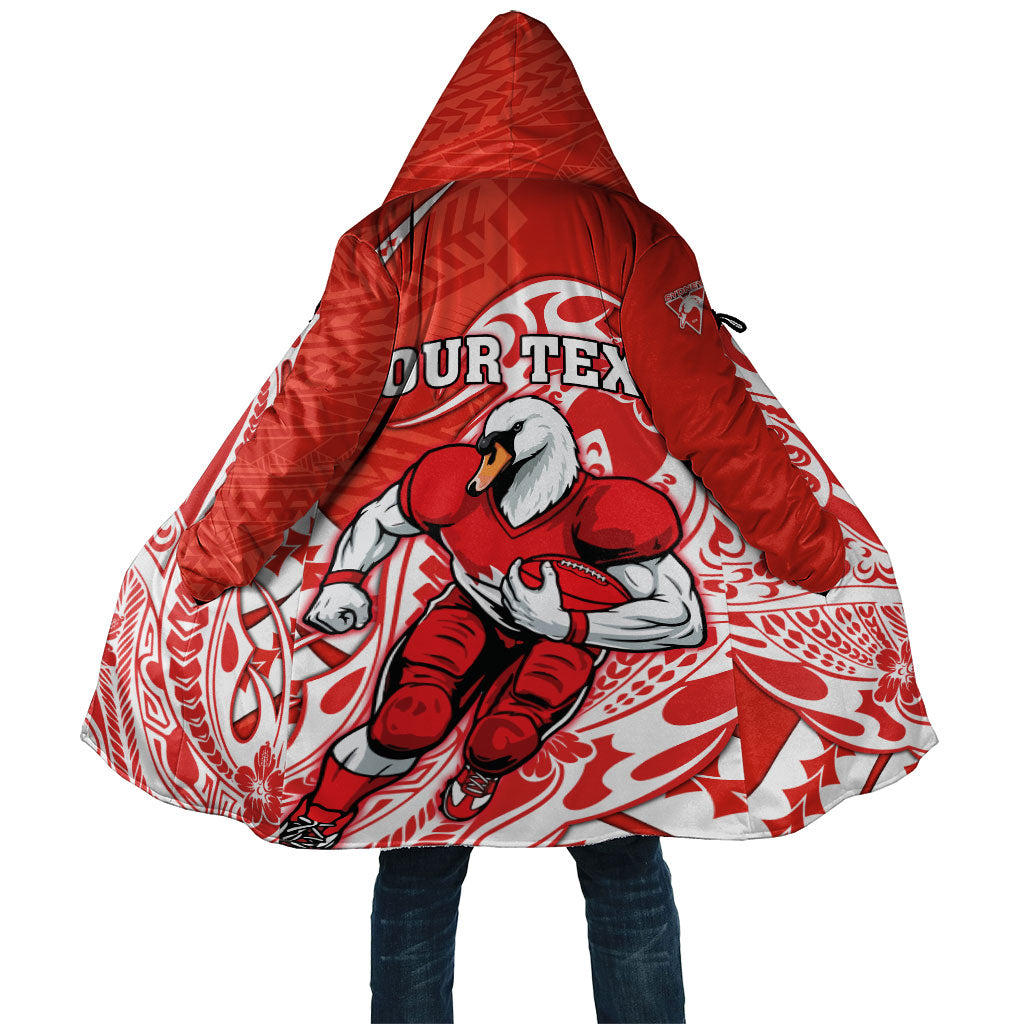 Personalized Sydney Swans Cloak Polynesian Tribal Swan Mascot With Hibiscus Floral Art