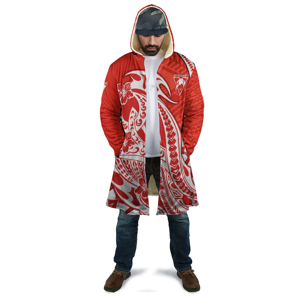 Personalized Sydney Swans Cloak Polynesian Tribal Swan Mascot With Hibiscus Floral Art