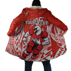 Personalized Sydney Swans Cloak Polynesian Tribal Swan Mascot With Hibiscus Floral Art