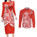 Personalized Sydney Swans Couples Matching Long Sleeve Bodycon Dress and Long Sleeve Button Shirt Polynesian Tribal Swan Mascot With Hibiscus Floral Art