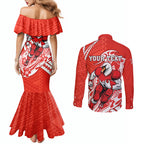 Personalized Sydney Swans Couples Matching Mermaid Dress and Long Sleeve Button Shirt Polynesian Tribal Swan Mascot With Hibiscus Floral Art