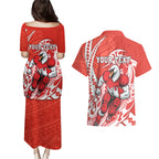 Personalized Sydney Swans Couples Matching Puletasi and Hawaiian Shirt Polynesian Tribal Swan Mascot With Hibiscus Floral Art