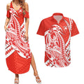 Personalized Sydney Swans Couples Matching Summer Maxi Dress and Hawaiian Shirt Polynesian Tribal Swan Mascot With Hibiscus Floral Art