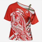 Personalized Sydney Swans Cross Shoulder Shirt Polynesian Tribal Swan Mascot With Hibiscus Floral Art