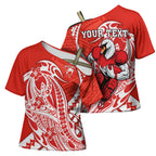 Personalized Sydney Swans Cross Shoulder Shirt Polynesian Tribal Swan Mascot With Hibiscus Floral Art