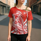 Personalized Sydney Swans Cross Shoulder Shirt Polynesian Tribal Swan Mascot With Hibiscus Floral Art