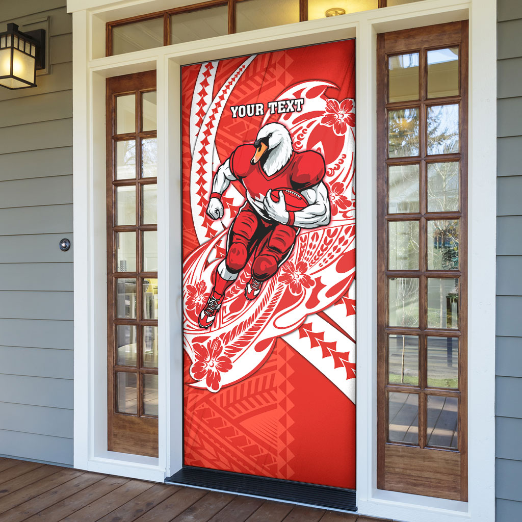 Personalized Sydney Swans Door Cover Polynesian Tribal Swan Mascot With Hibiscus Floral Art
