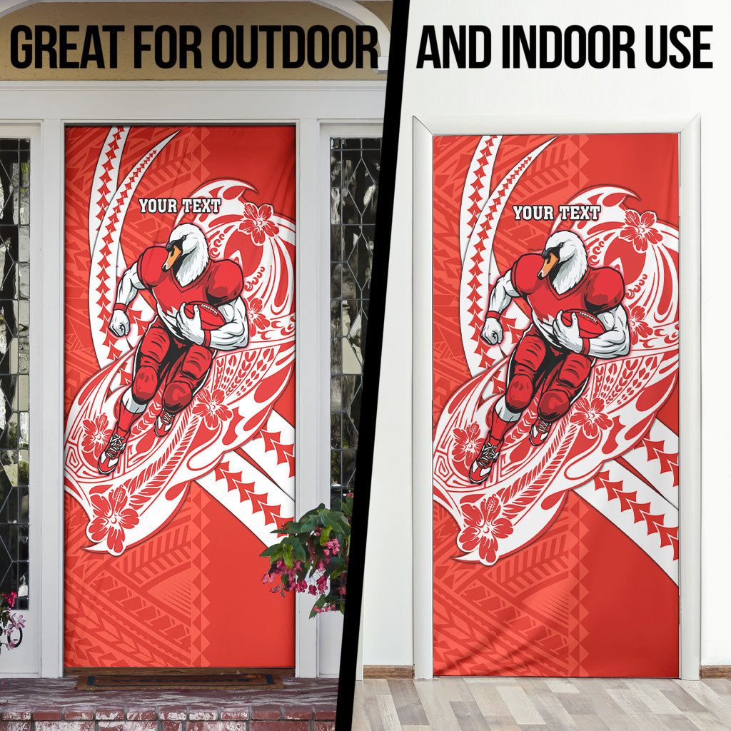 Personalized Sydney Swans Door Cover Polynesian Tribal Swan Mascot With Hibiscus Floral Art