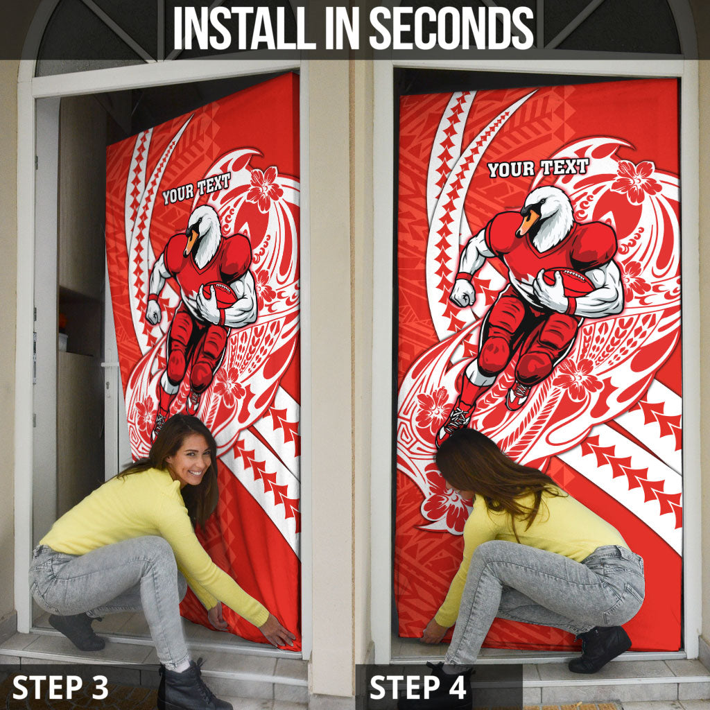 Personalized Sydney Swans Door Cover Polynesian Tribal Swan Mascot With Hibiscus Floral Art