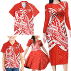 Personalized Sydney Swans Family Matching Long Sleeve Bodycon Dress and Hawaiian Shirt Polynesian Tribal Swan Mascot With Hibiscus Floral Art
