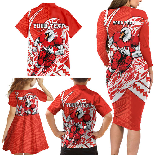 Personalized Sydney Swans Family Matching Long Sleeve Bodycon Dress and Hawaiian Shirt Polynesian Tribal Swan Mascot With Hibiscus Floral Art