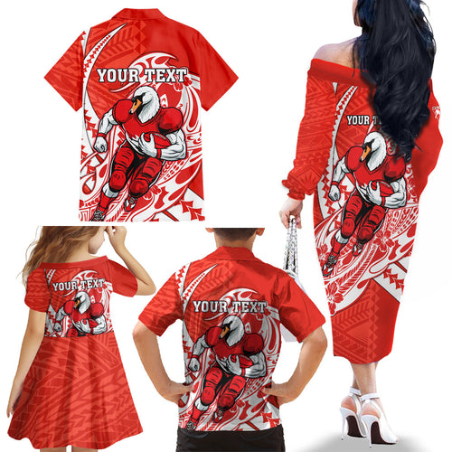 Personalized Sydney Swans Family Matching Off The Shoulder Long Sleeve Dress and Hawaiian Shirt Polynesian Tribal Swan Mascot With Hibiscus Floral Art