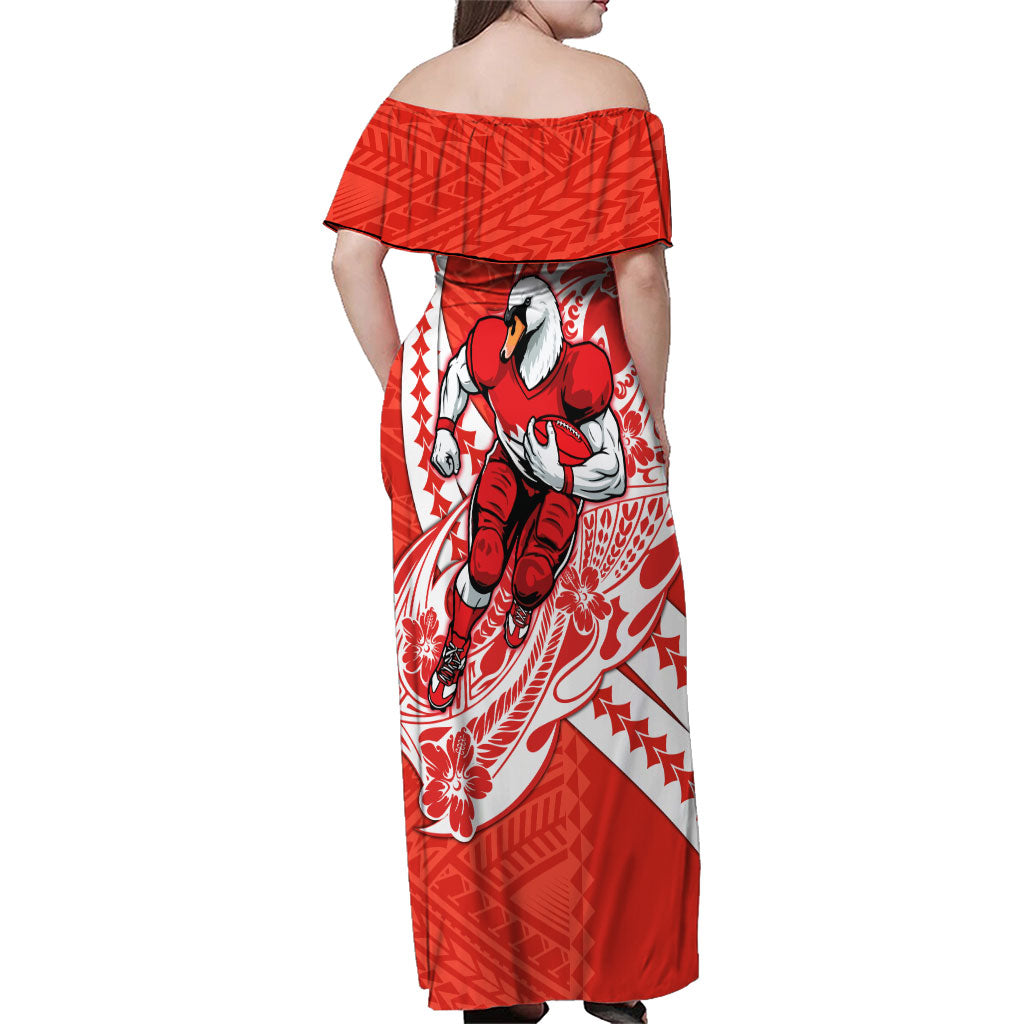 Personalized Sydney Swans Family Matching Off Shoulder Maxi Dress and Hawaiian Shirt Polynesian Tribal Swan Mascot With Hibiscus Floral Art