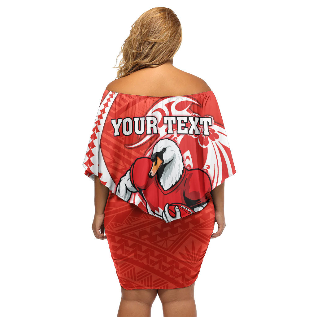 Personalized Sydney Swans Family Matching Off Shoulder Short Dress and Hawaiian Shirt Polynesian Tribal Swan Mascot With Hibiscus Floral Art