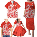 Personalized Sydney Swans Family Matching Puletasi and Hawaiian Shirt Polynesian Tribal Swan Mascot With Hibiscus Floral Art