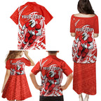 Personalized Sydney Swans Family Matching Puletasi and Hawaiian Shirt Polynesian Tribal Swan Mascot With Hibiscus Floral Art