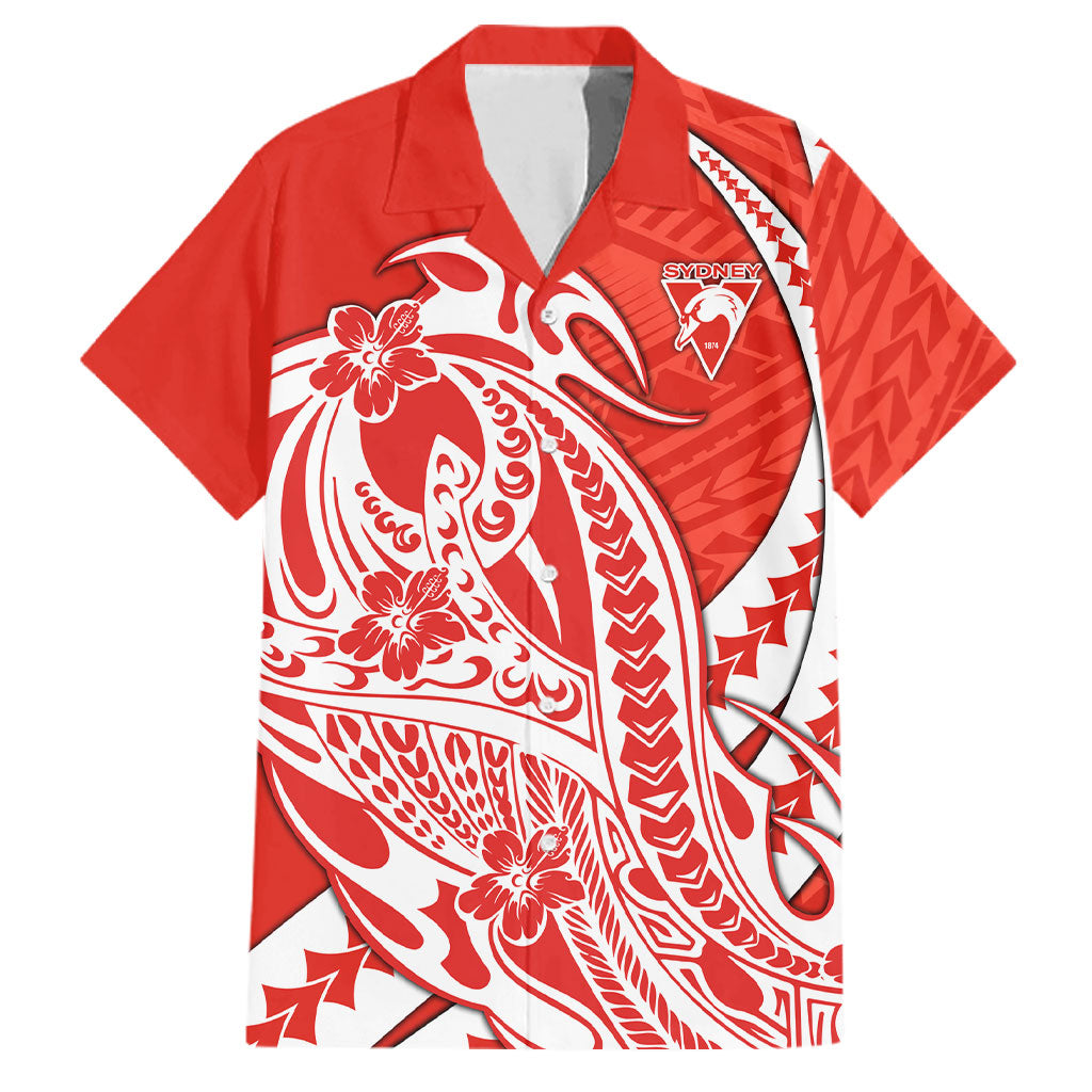 Personalized Sydney Swans Family Matching Puletasi and Hawaiian Shirt Polynesian Tribal Swan Mascot With Hibiscus Floral Art