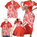 Personalized Sydney Swans Family Matching Short Sleeve Bodycon Dress and Hawaiian Shirt Polynesian Tribal Swan Mascot With Hibiscus Floral Art