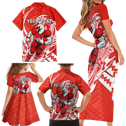 Personalized Sydney Swans Family Matching Short Sleeve Bodycon Dress and Hawaiian Shirt Polynesian Tribal Swan Mascot With Hibiscus Floral Art