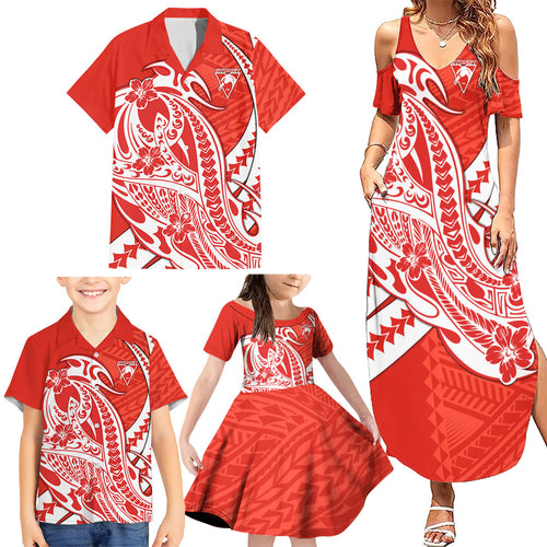 Personalized Sydney Swans Family Matching Summer Maxi Dress and Hawaiian Shirt Polynesian Tribal Swan Mascot With Hibiscus Floral Art