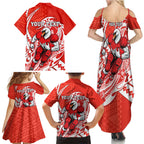 Personalized Sydney Swans Family Matching Summer Maxi Dress and Hawaiian Shirt Polynesian Tribal Swan Mascot With Hibiscus Floral Art