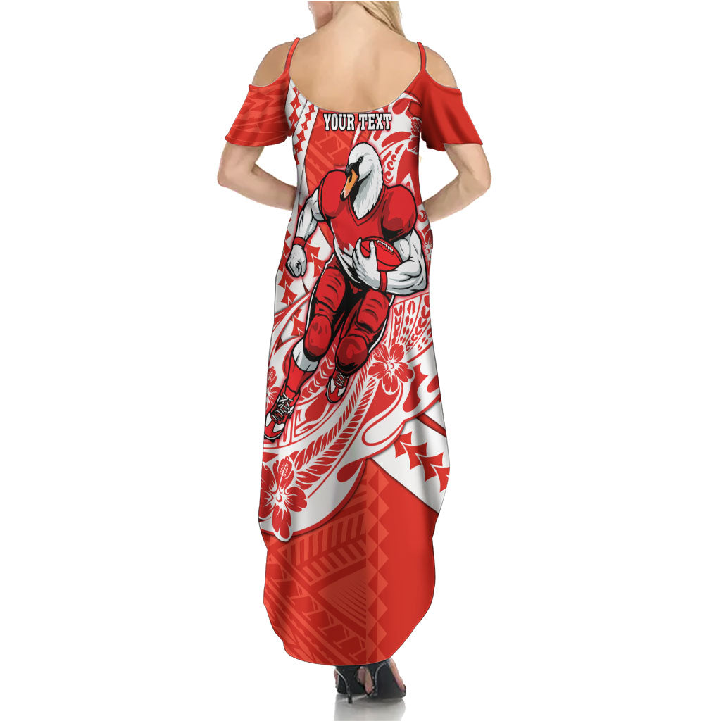 Personalized Sydney Swans Family Matching Summer Maxi Dress and Hawaiian Shirt Polynesian Tribal Swan Mascot With Hibiscus Floral Art